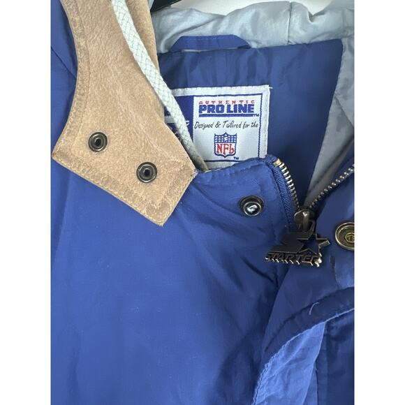 Vtg 90s Starter Pro Line Dallas Cowboys Hooded Jacket Mens XL Blue NFL Big Star - Picture 10 of 16